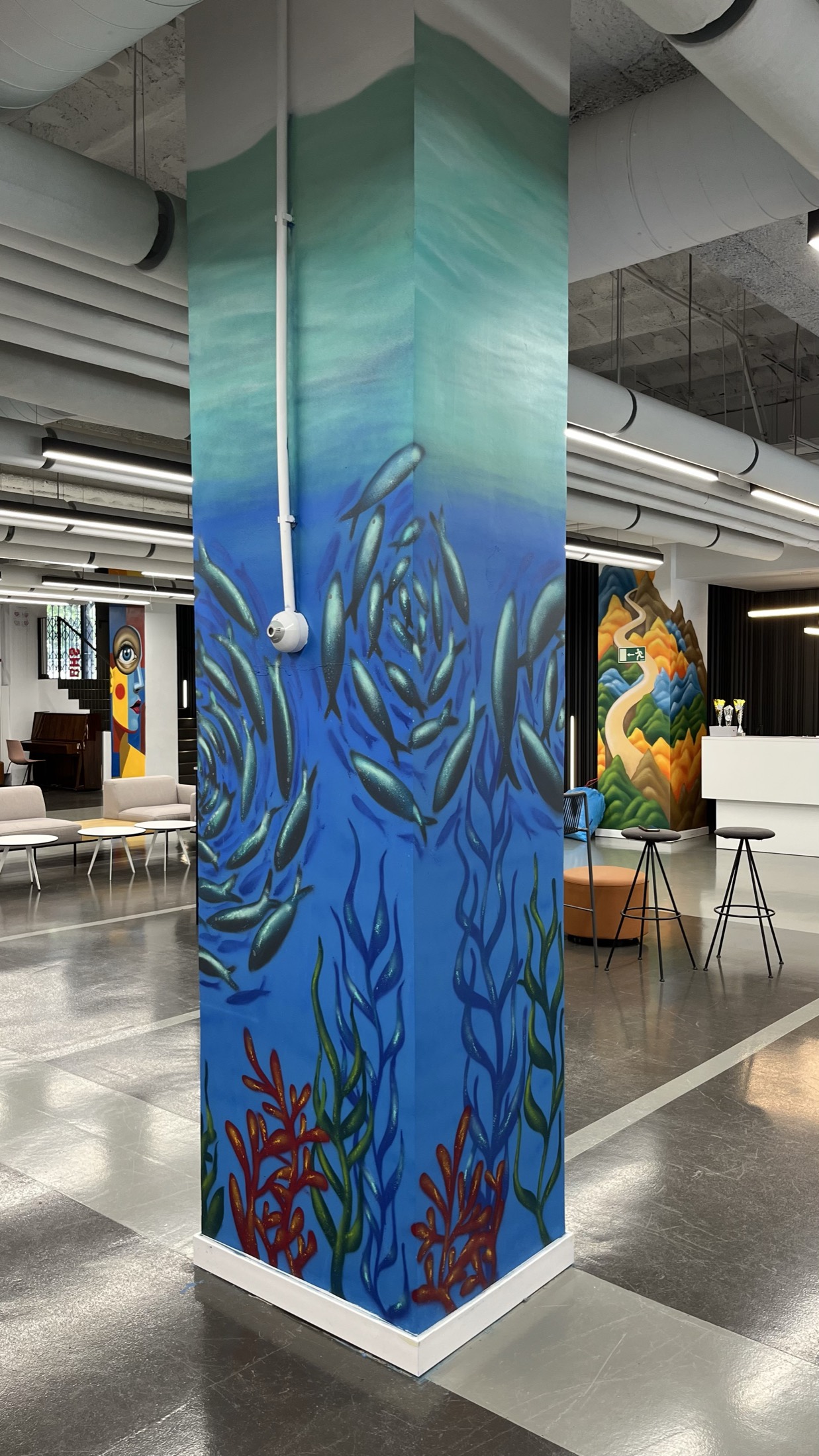 Portrait-format mural detail in colour
